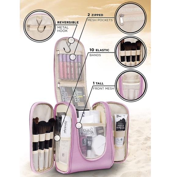 Premium Hanging Travel Toiletry Cosmetic Bag Pink - Picture 3 of 5